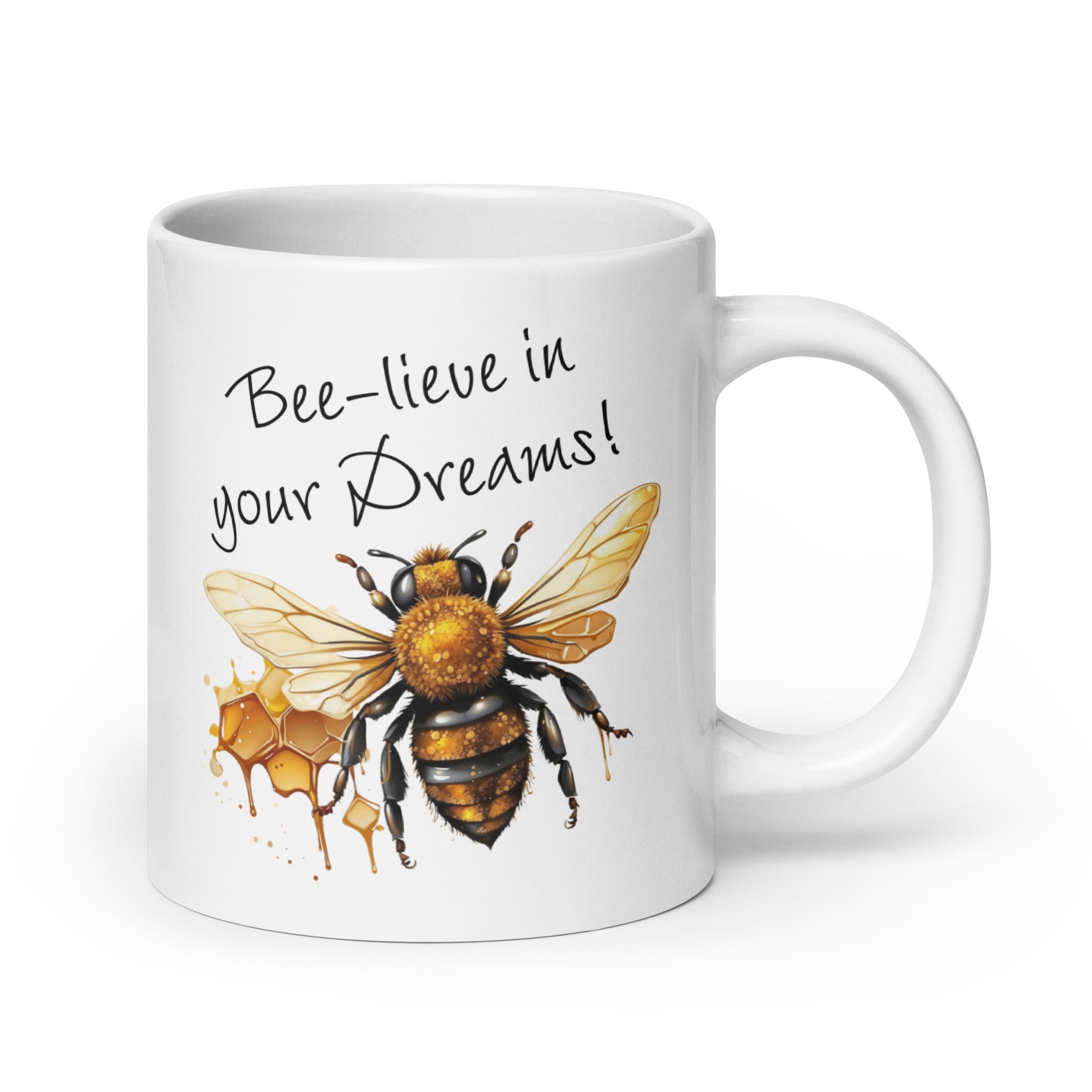 Bee-lieve in Your Dreams White Mug, Gift for Bee Lovers 20 oz DenBox