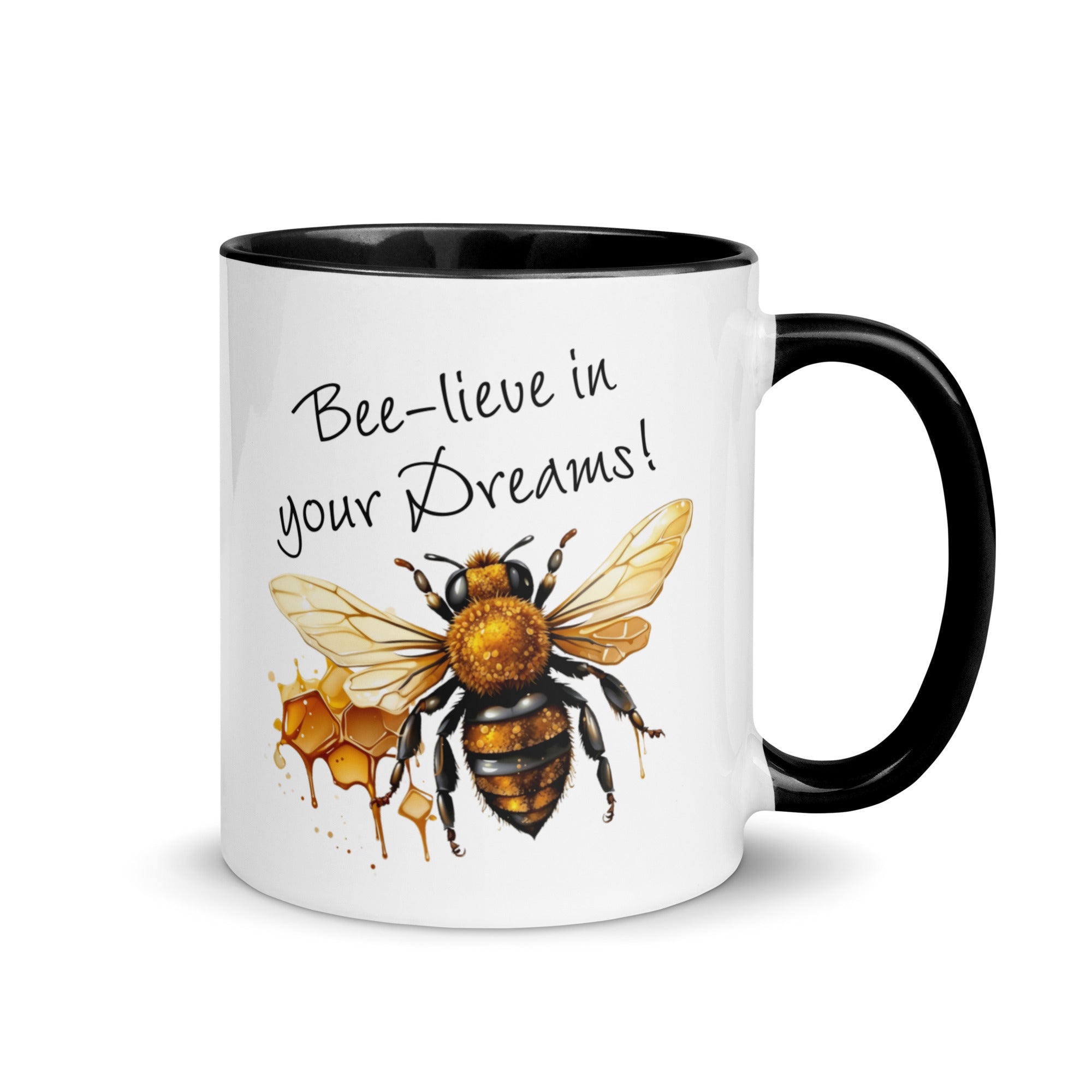 Bee-lieve in Your Dreams Mug, Gift for Bee Lovers Black 11 oz DenBox