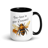 Bee-lieve in Your Dreams Mug, Gift for Bee Lovers Black 15 oz DenBox