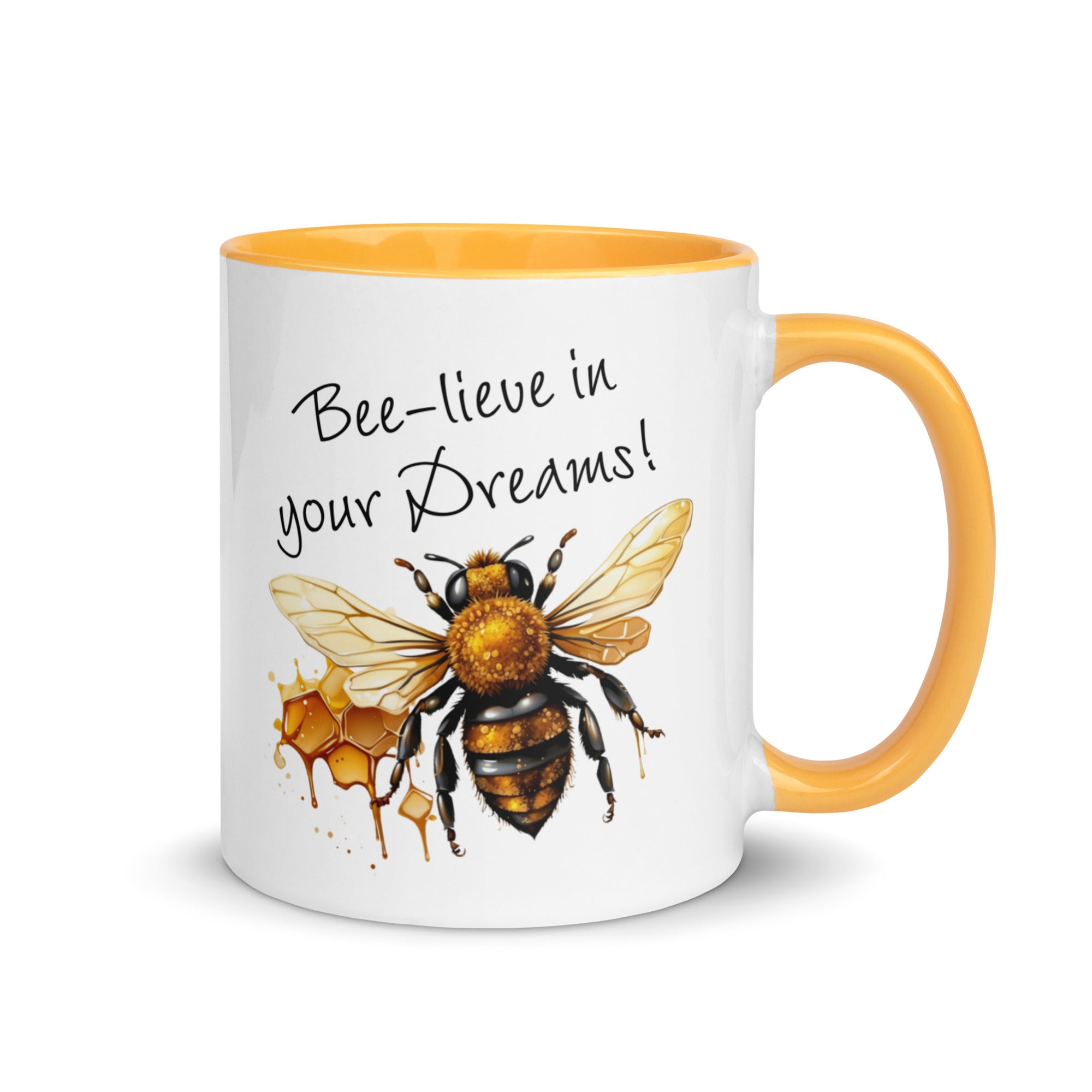 Bee-lieve in Your Dreams Mug, Gift for Bee Lovers Golden Yellow 11 oz DenBox