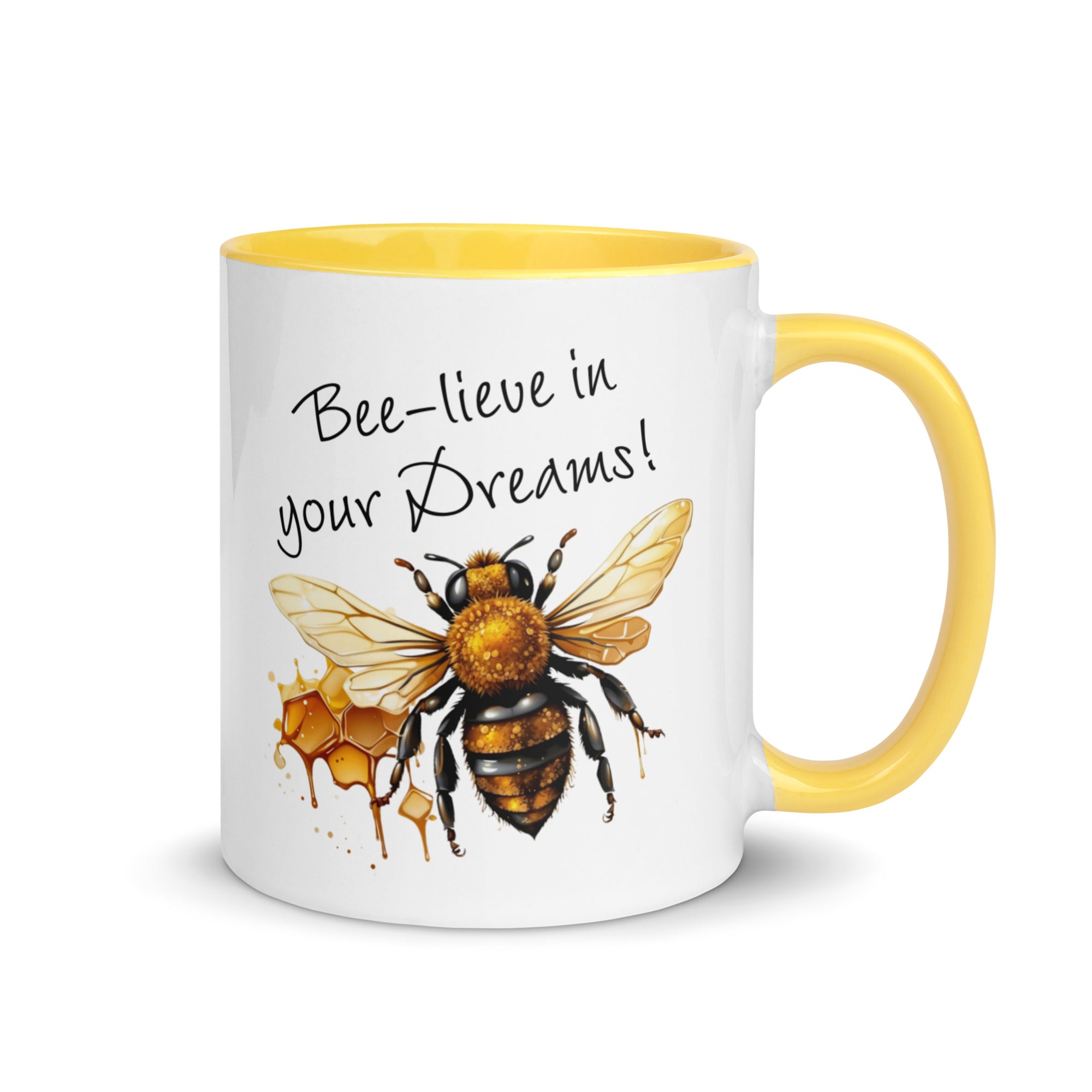 Bee-lieve in Your Dreams Mug, Gift for Bee Lovers Yellow 11 oz DenBox
