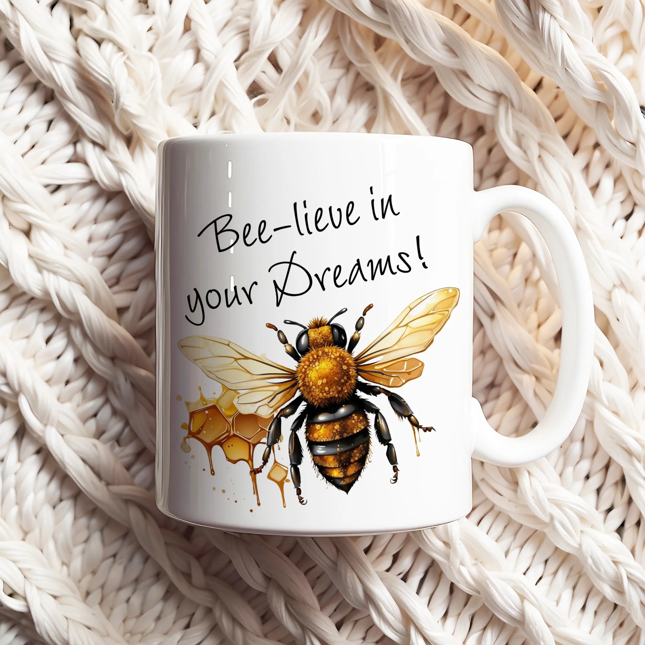 Bee-lieve in Your Dreams White Mug, Gift for Bee Lovers DenBox