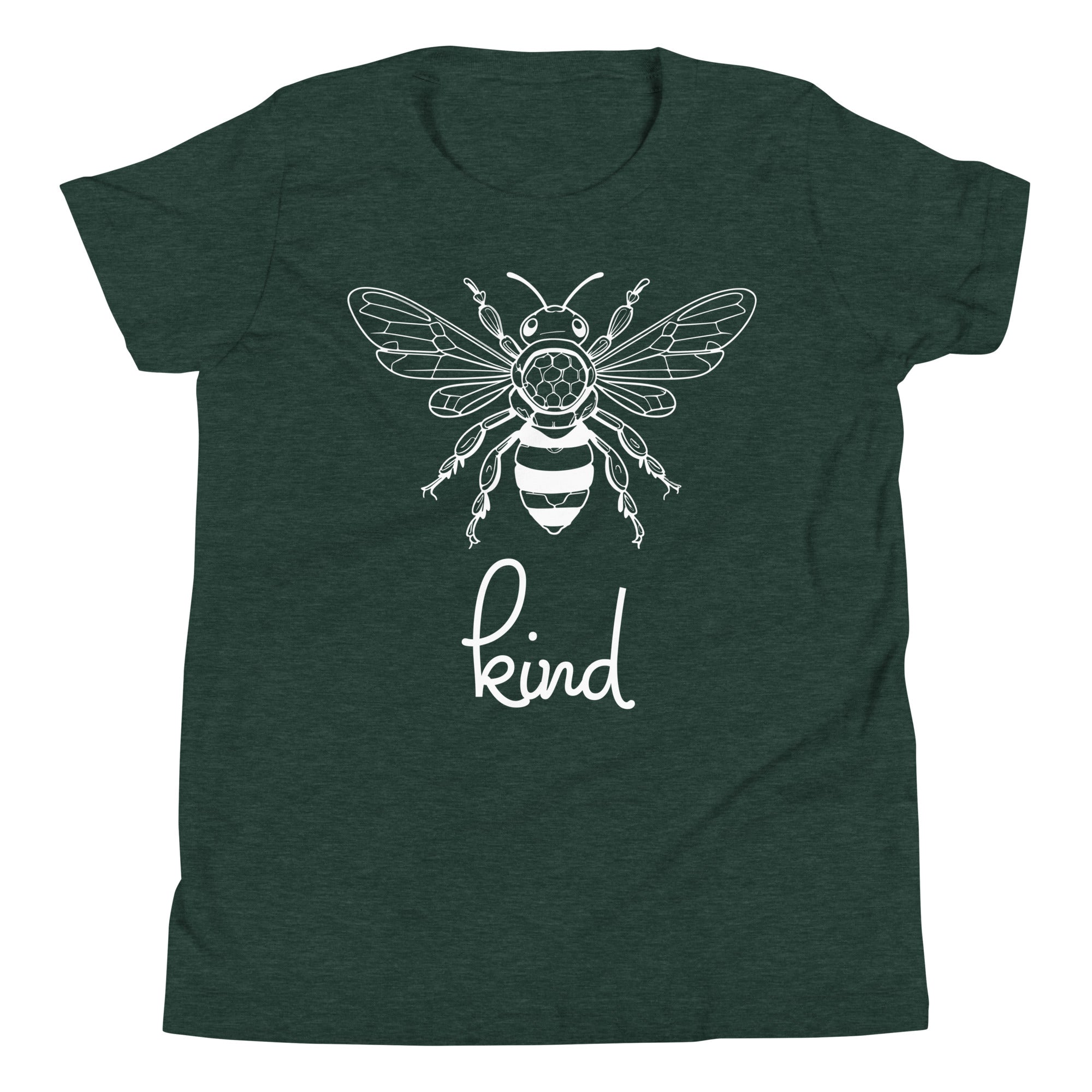 Bee Kind Youth T-Shirt, Gift For Bee Lovers Heather Forest YM YS YXL YL DenBox