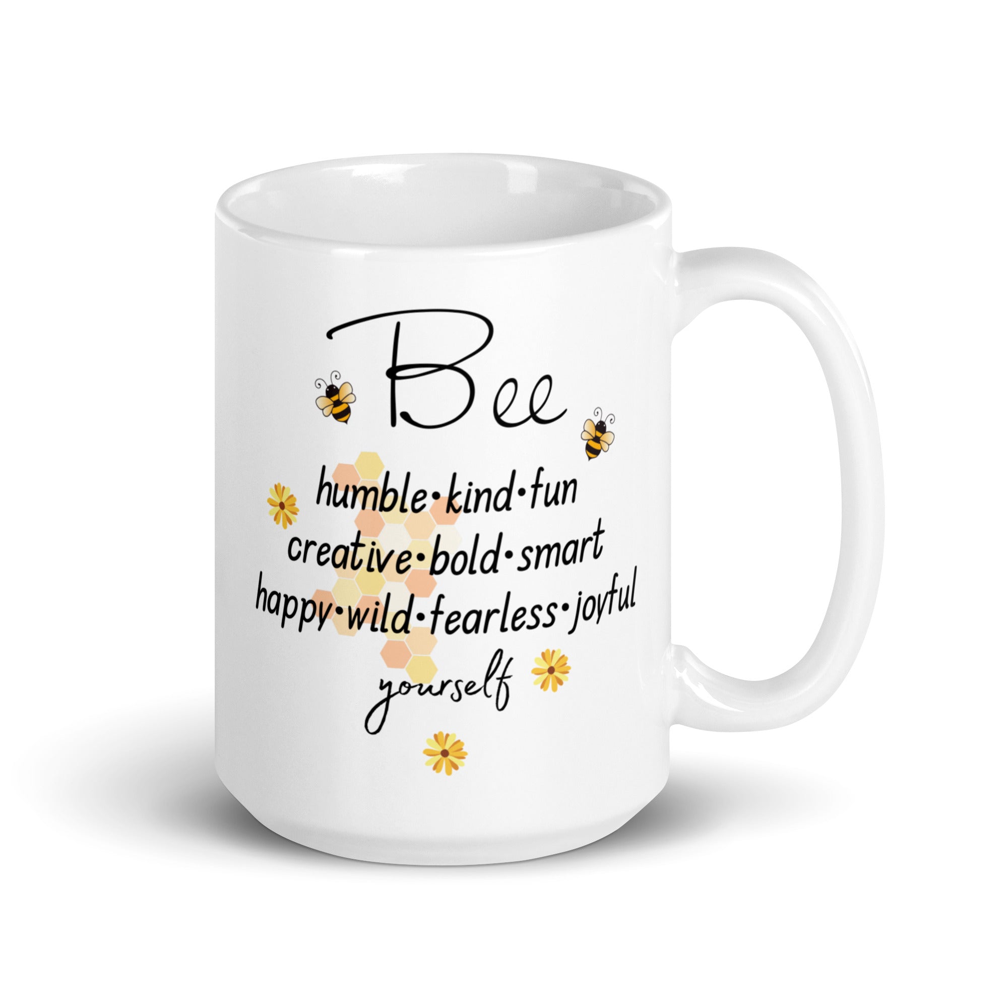 Bee Yourself White Mug, Gift for Bee Lovers 15 oz DenBox