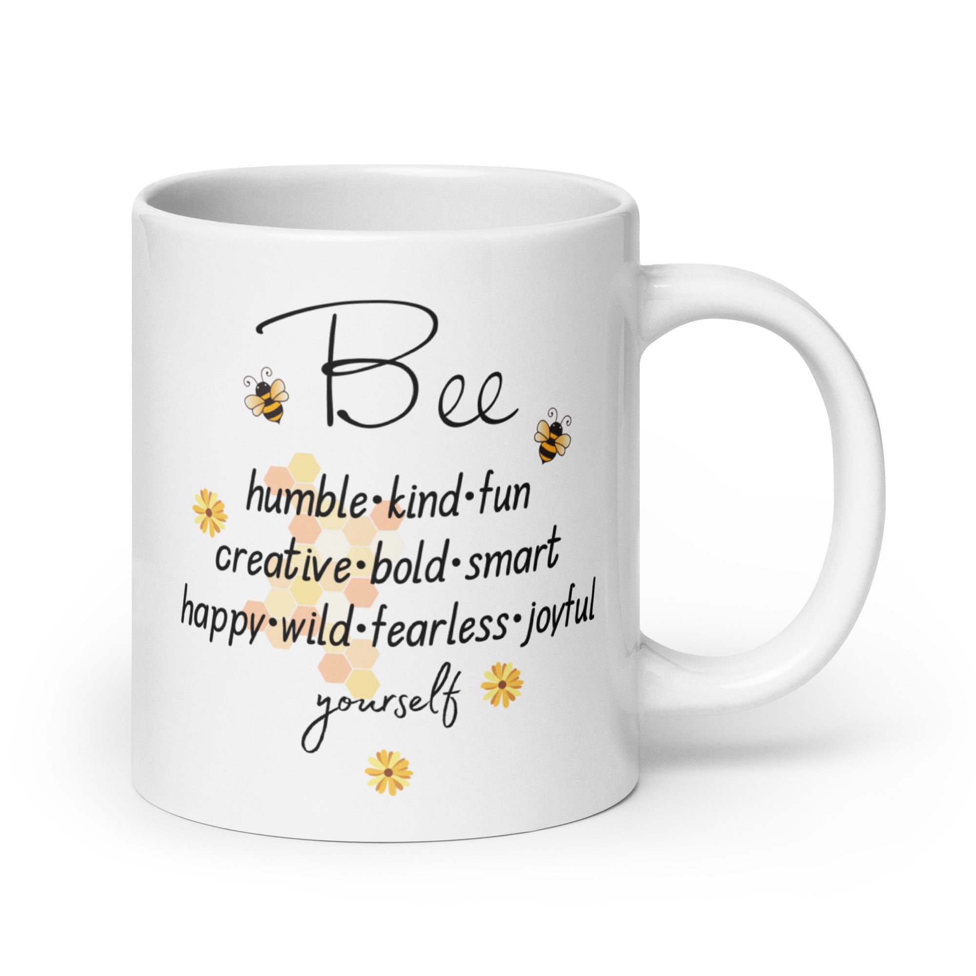 Bee Yourself White Mug, Gift for Bee Lovers 20 oz DenBox