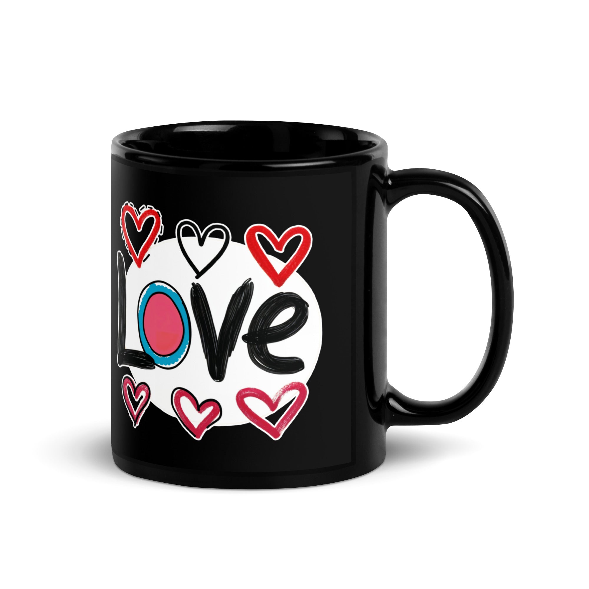 Pop-Art "Love." Black Ceramic Mug, Gift for Pop-Art Comic Lovers 11 oz DenBox