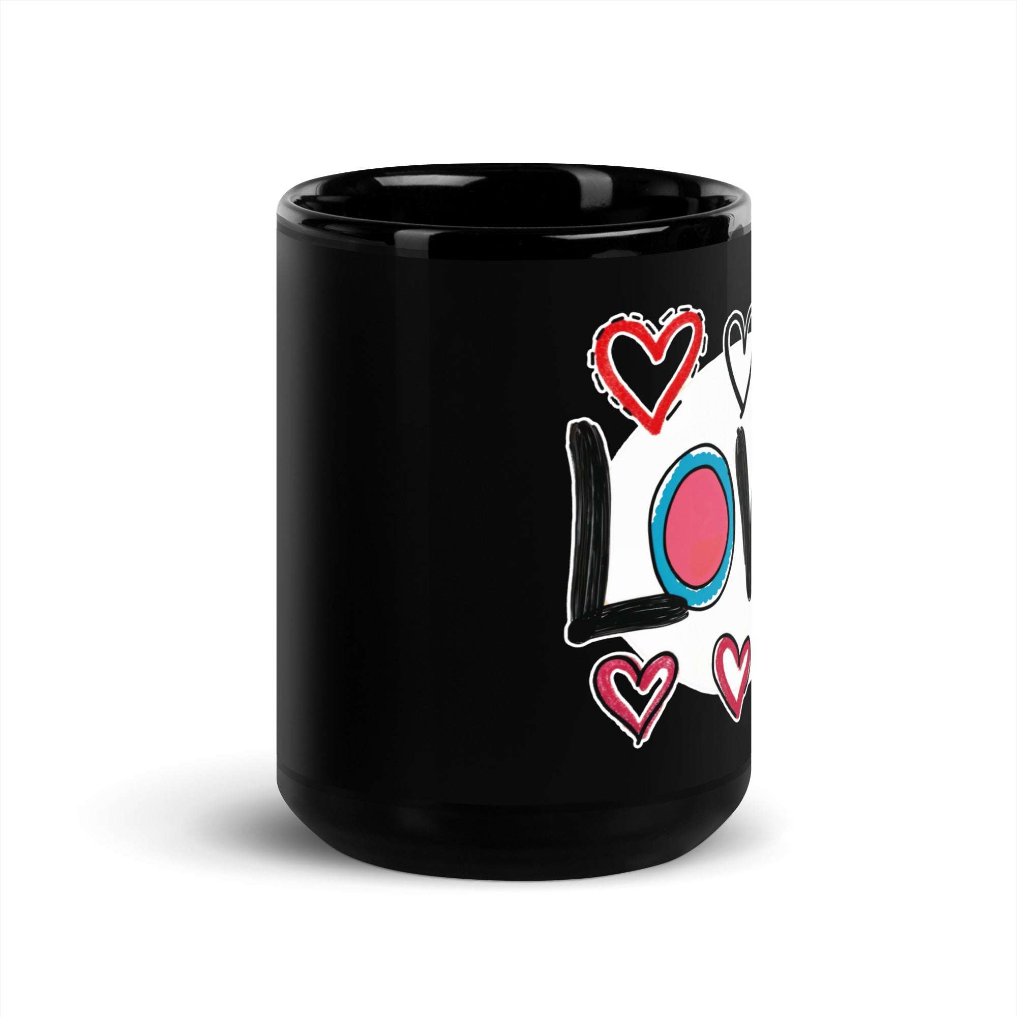 Pop-Art "Love." Black Ceramic Mug, Gift for Pop-Art Comic Lovers DenBox