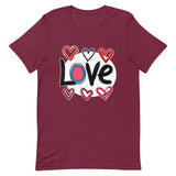 Pop-Art "Love." T-Shirt, Gift For Pop-Art Lovers Maroon M S XL L DenBox
