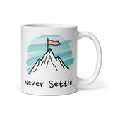 Never Settle! Daily Motivational Mug, Inspirational Ceramic Mug 11 oz DenBox