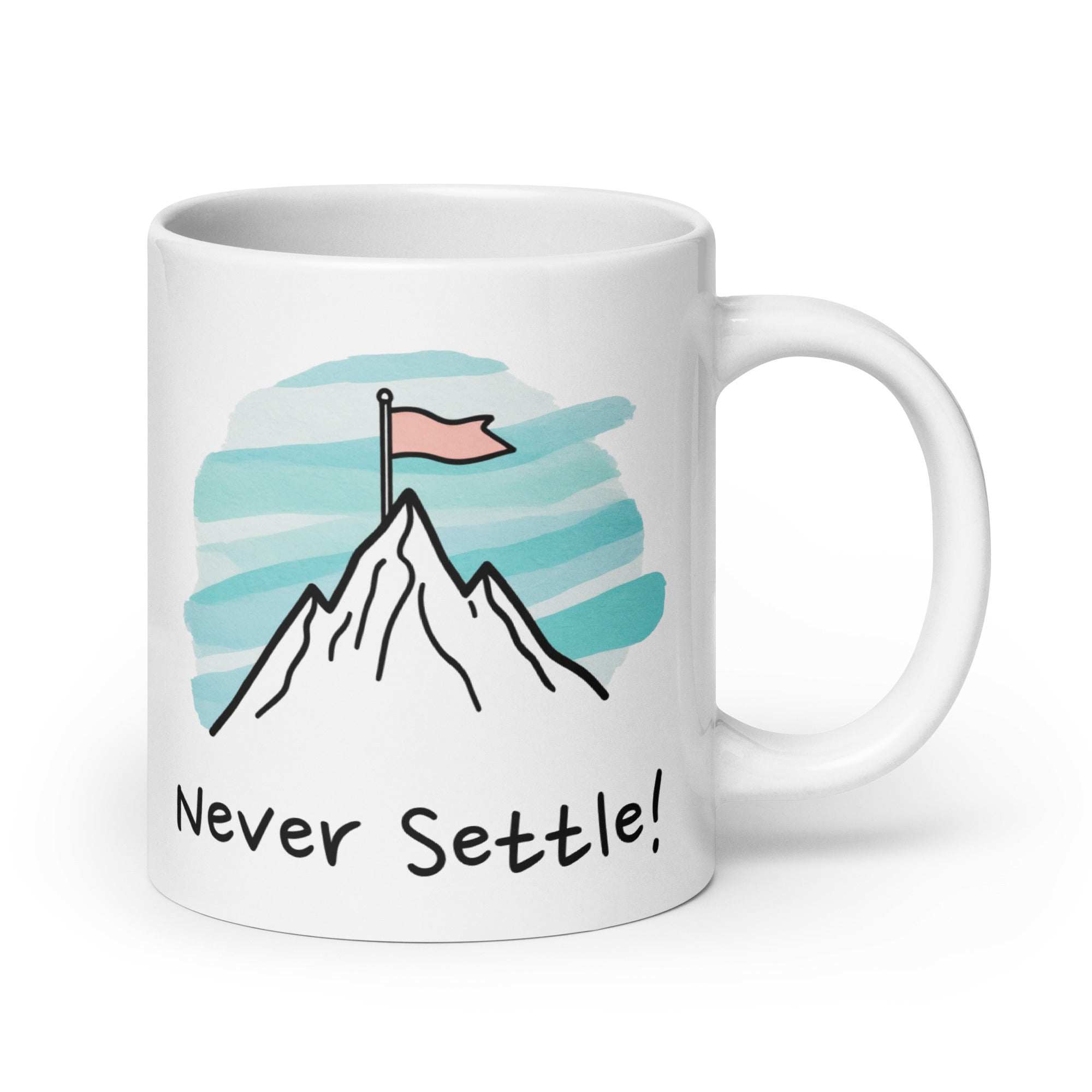 Never Settle! Daily Motivational Mug, Inspirational Ceramic Mug 20 oz DenBox