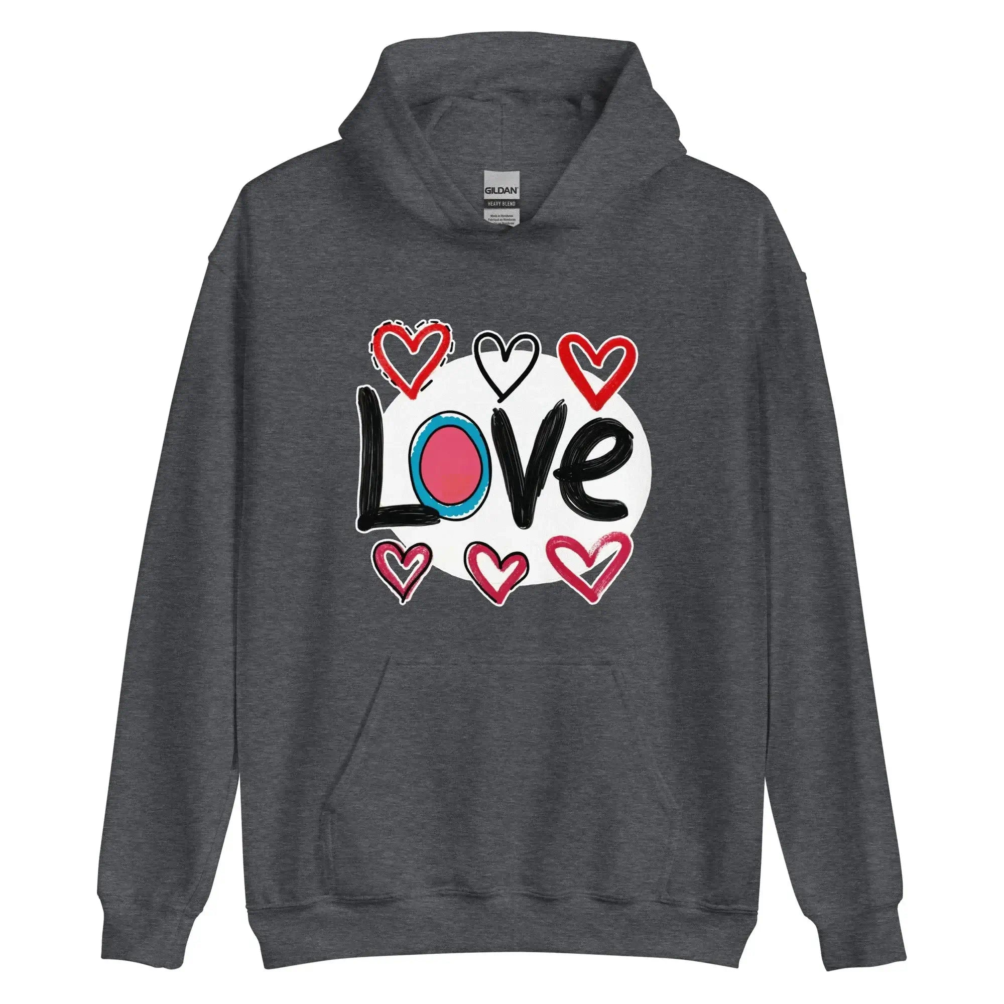 Pop-Art "Love." Hoodie, Gift for Pop-Art Lovers Dark Heather M L 3XL XL 2XL S DenBox