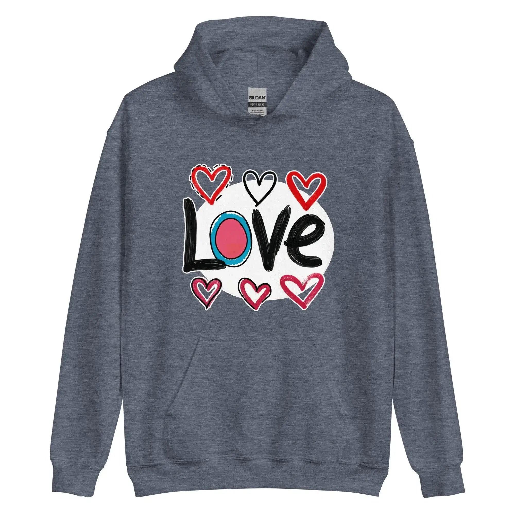 Pop-Art "Love." Hoodie, Gift for Pop-Art Lovers Heather Sport Dark Navy L 3XL S M 2XL XL DenBox