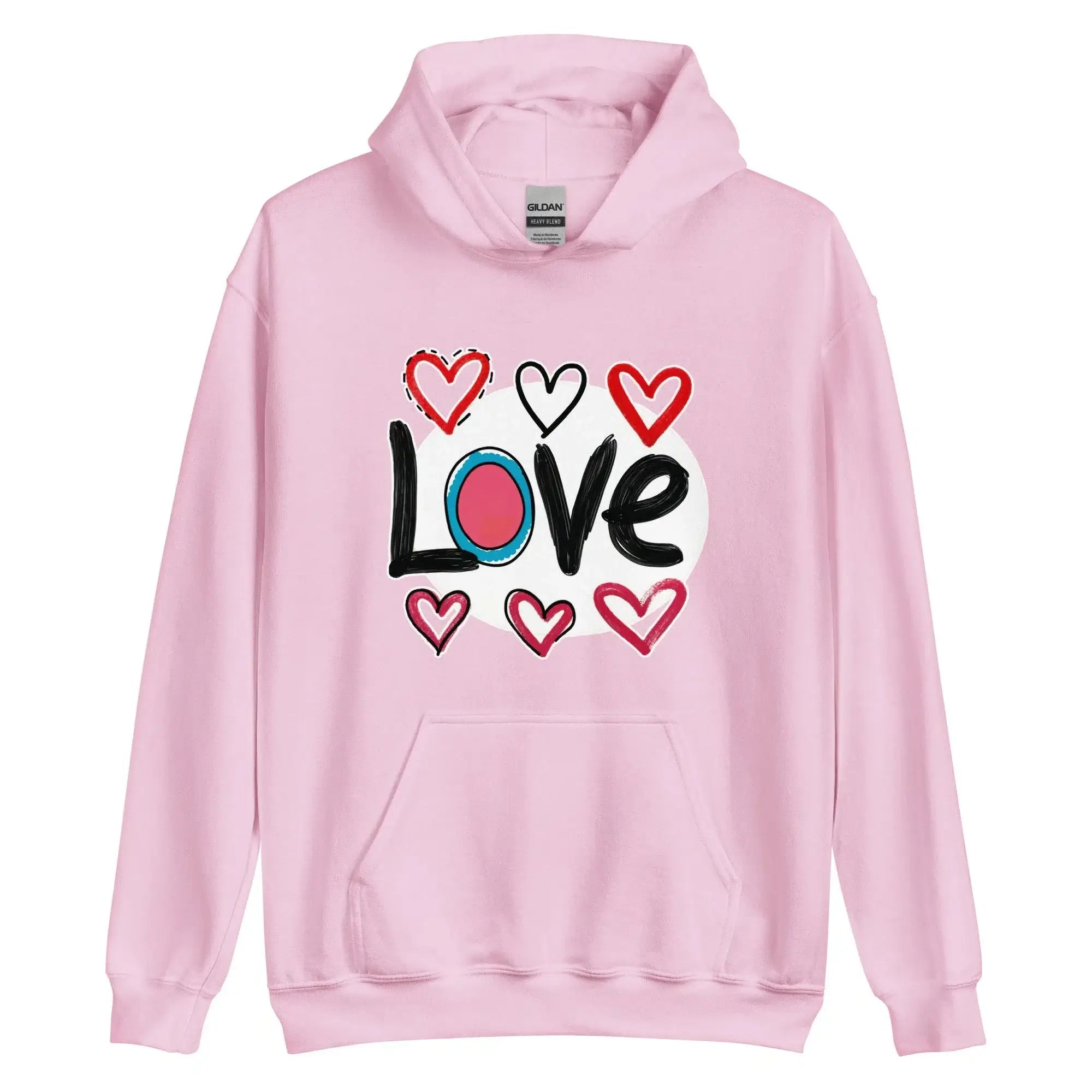 Pop-Art "Love." Hoodie, Gift for Pop-Art Lovers Light Pink S M XL 2XL 3XL L DenBox