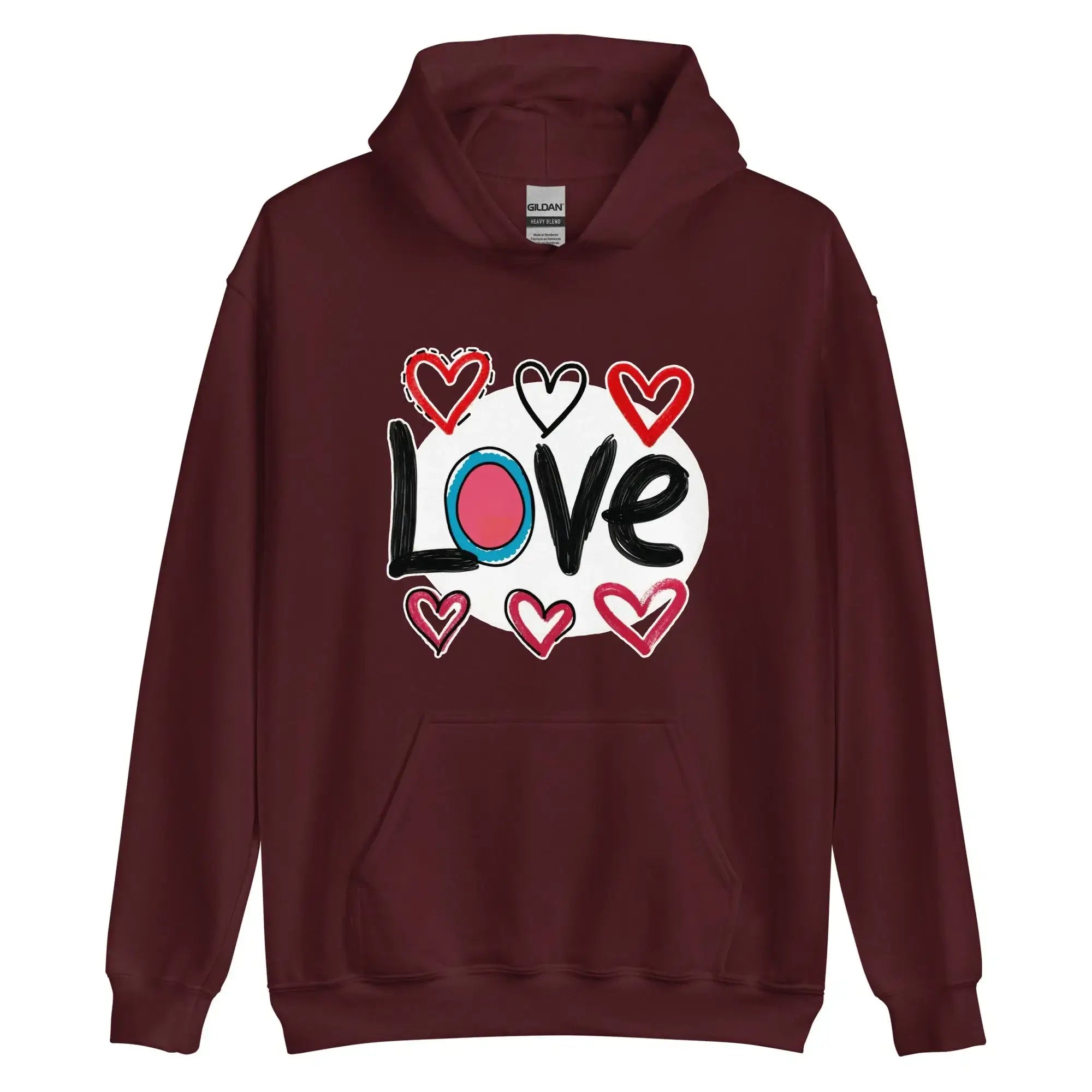 Pop-Art "Love." Hoodie, Gift for Pop-Art Lovers Maroon L 3XL S XL 2XL M DenBox