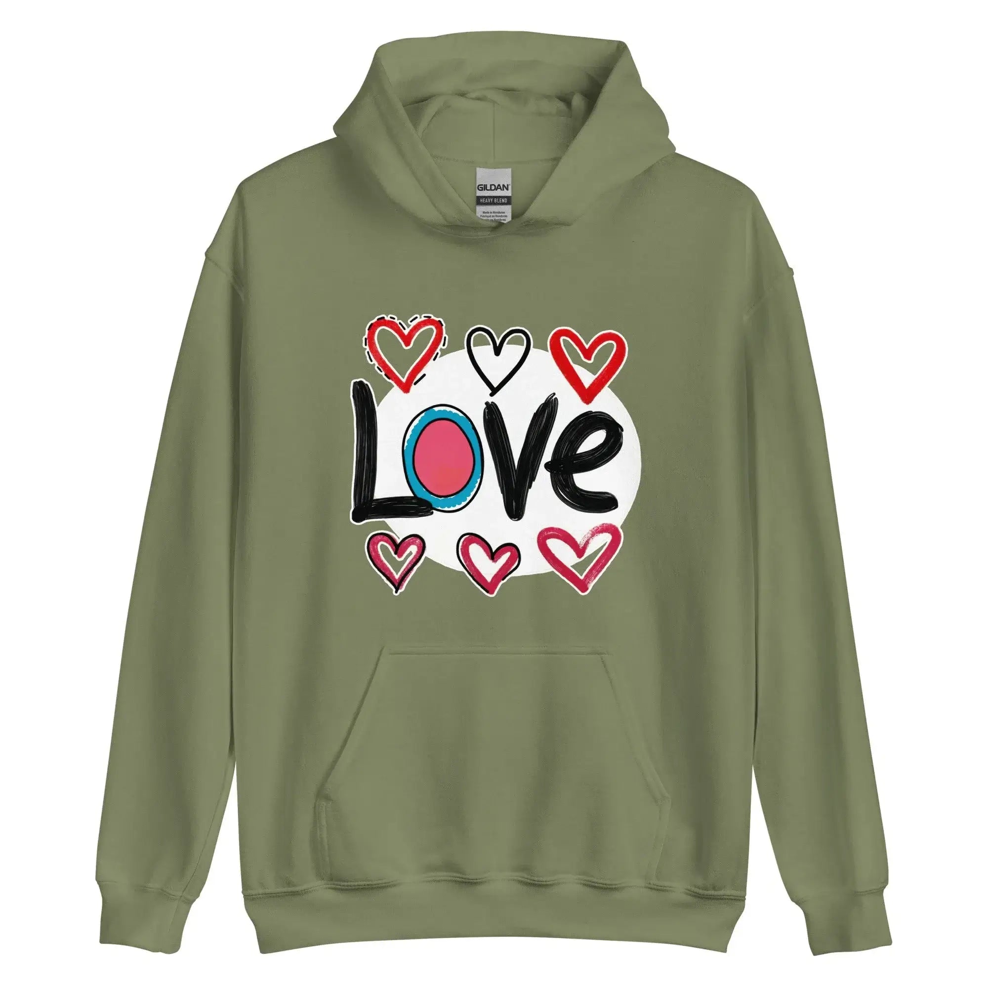 Pop-Art "Love." Hoodie, Gift for Pop-Art Lovers Military Green S 3XL 2XL M XL L DenBox